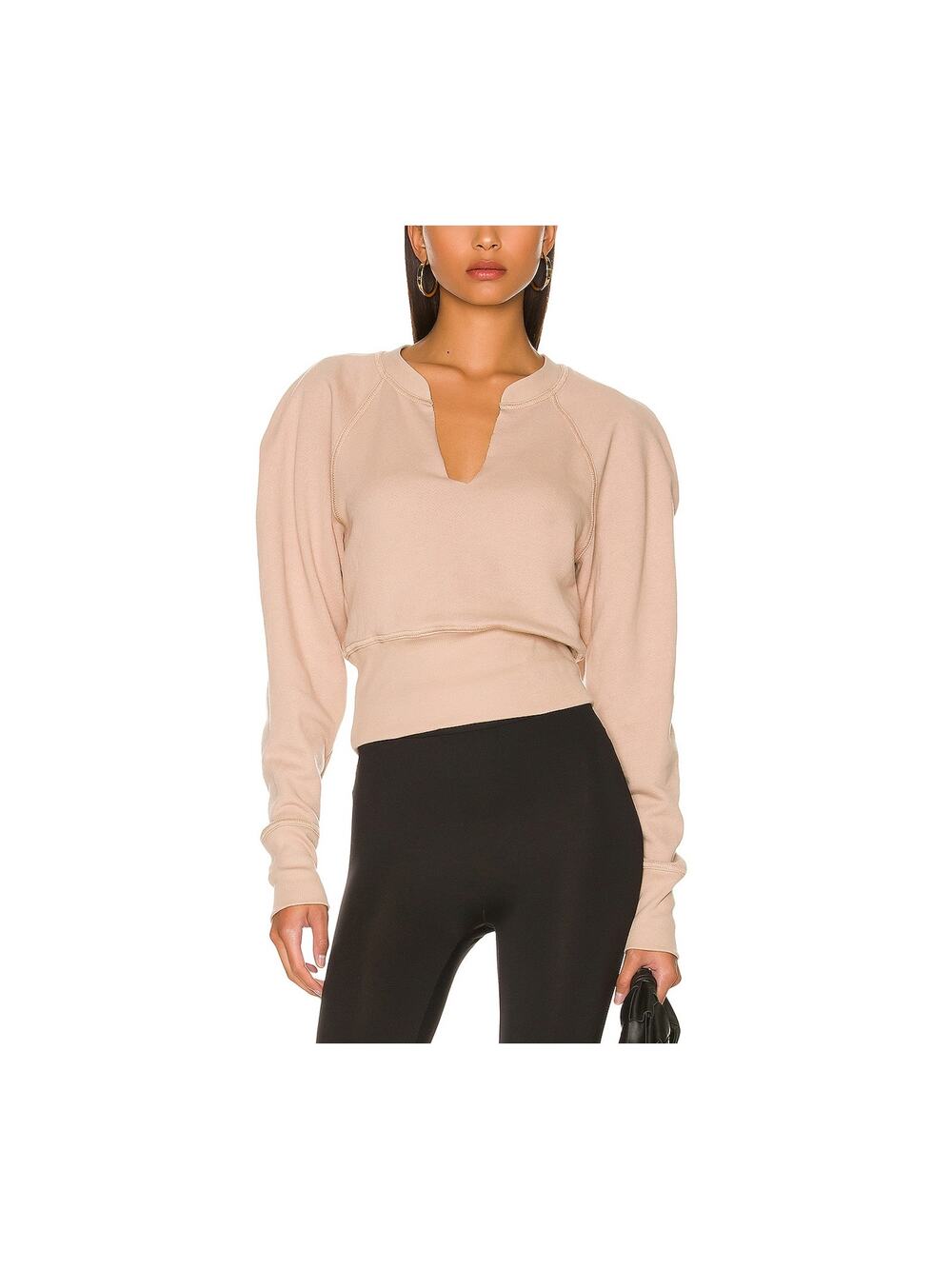 L'Academie Cropped Taupe 80s Sleeve Sweatshirt Size XS